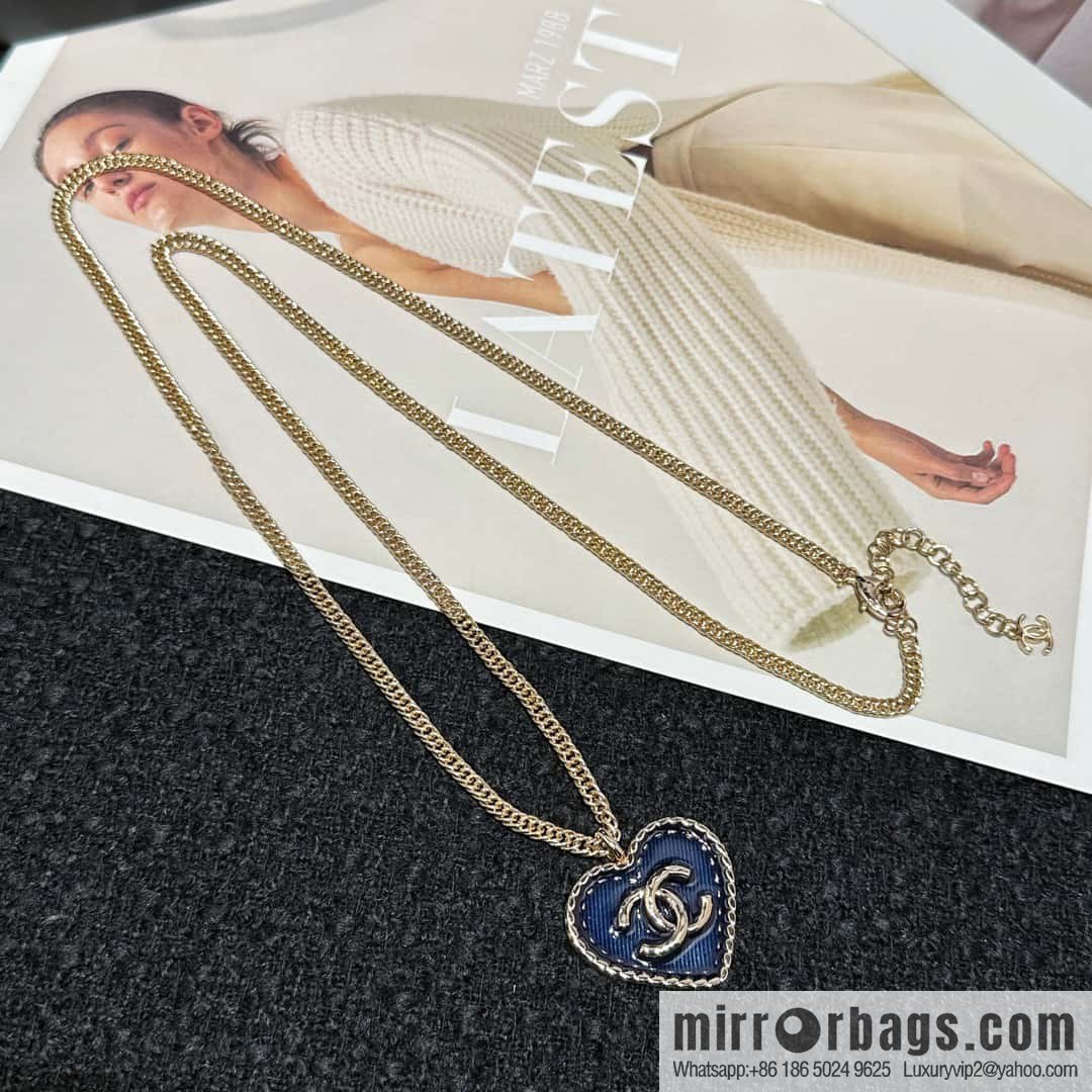 ❗️New ❗️☀️ New ☑️ Chanel Denim Peach Heart Love Long Necklace ☀️