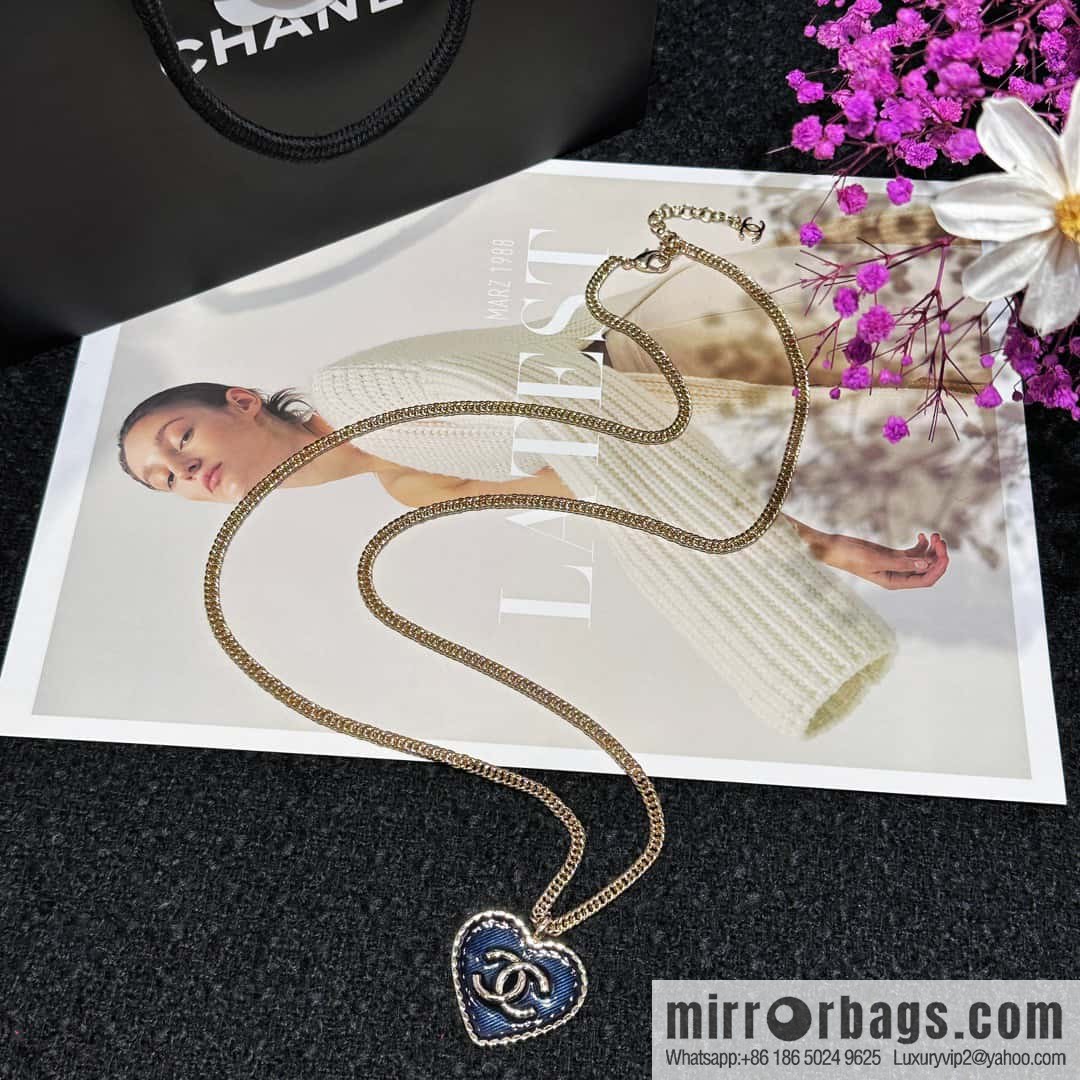 ❗️New ❗️☀️ New ☑️ Chanel Denim Peach Heart Love Long Necklace ☀️