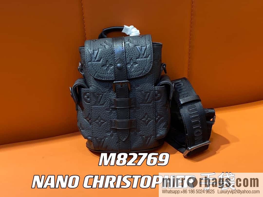 [Original order boutique] M82769 black full leather embossed, men's bag mini backpack series, autumn and winter new NANO CHRISTOPHER handbag