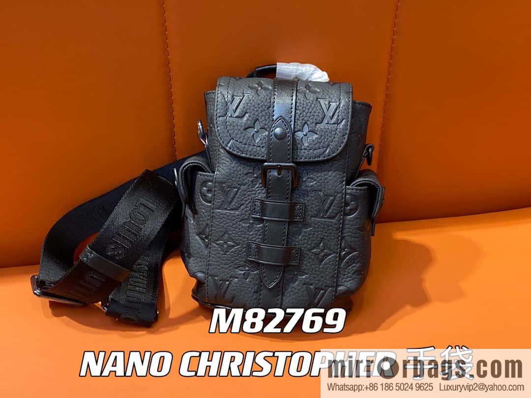 [Original order boutique] M82769 black full leather embossed, men's bag mini backpack series, autumn and winter new NANO CHRISTOPHER handbag