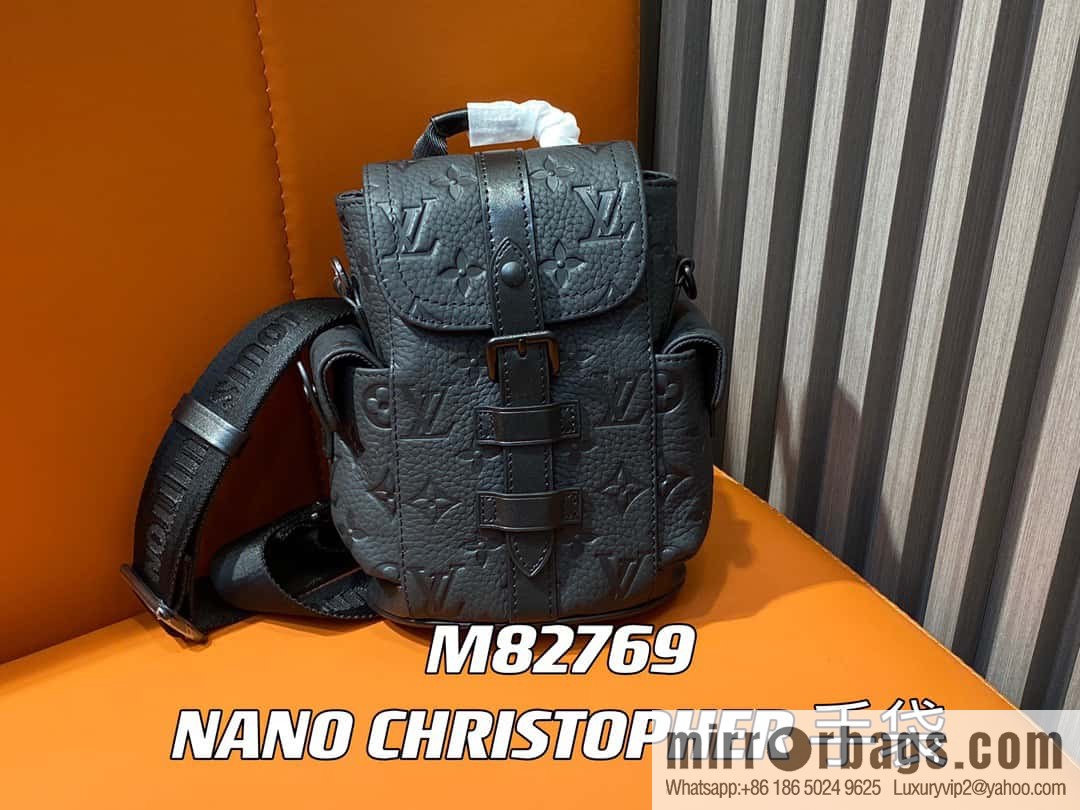 [Original order boutique] M82769 black full leather embossed, men's bag mini backpack series, autumn and winter new NANO CHRISTOPHER handbag