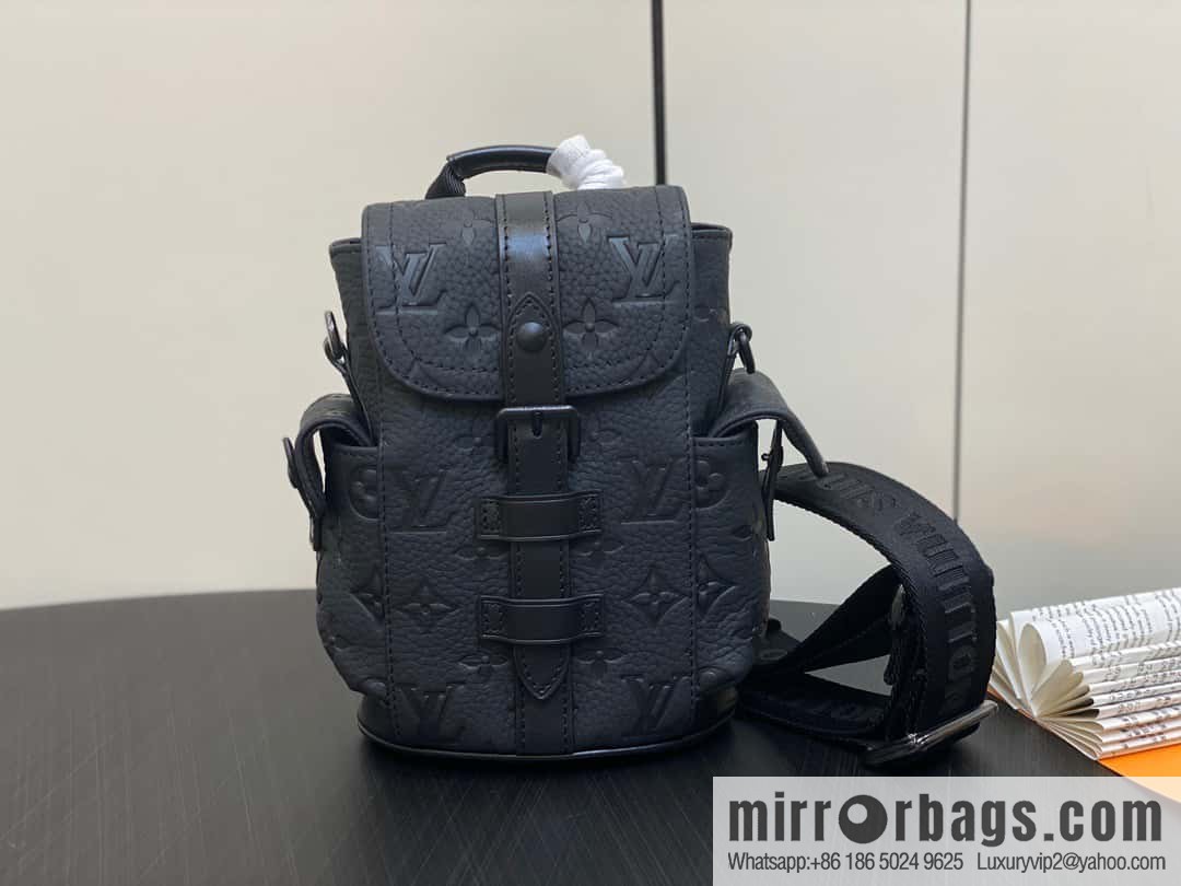 [Original order boutique] M82769 black full leather embossed, men's bag mini backpack series, autumn and winter new NANO CHRISTOPHER handbag