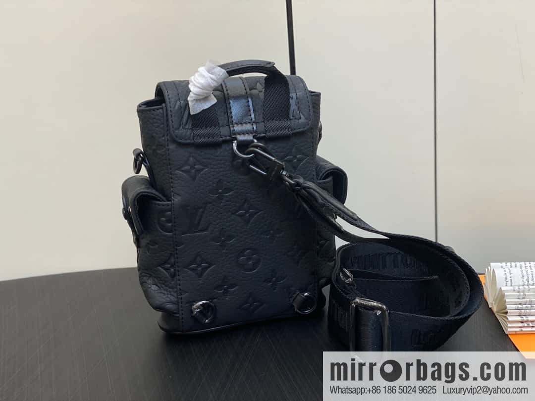 [Original order boutique] M82769 black full leather embossed, men's bag mini backpack series, autumn and winter new NANO CHRISTOPHER handbag