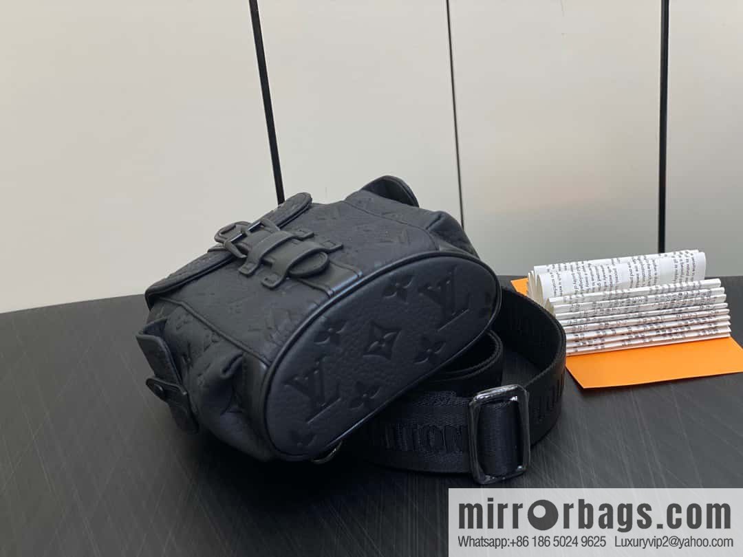 [Original order boutique] M82769 black full leather embossed, men's bag mini backpack series, autumn and winter new NANO CHRISTOPHER handbag