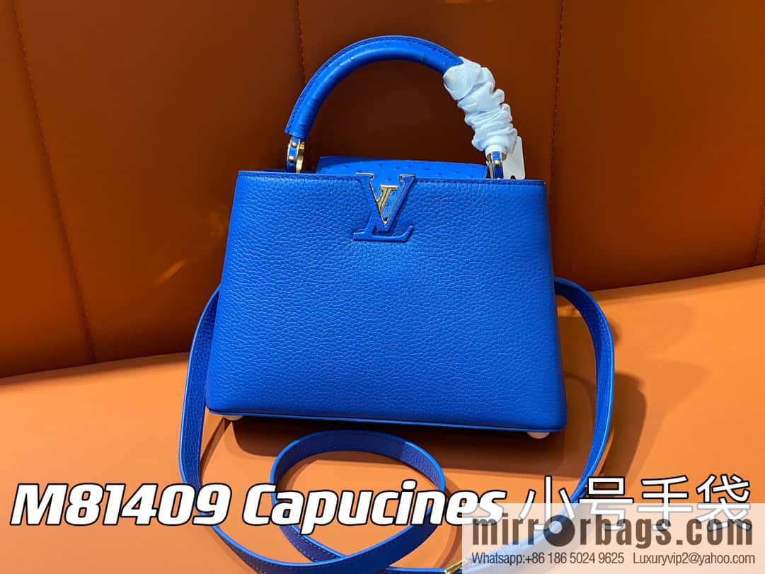 [Original order boutique] M81409 blue ostrich, full leather cap that English series Capucines small handbag