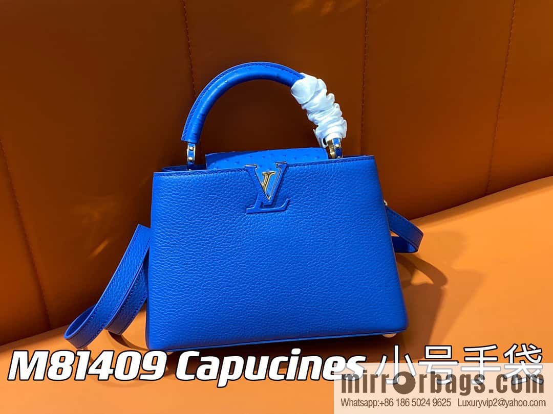 [Original order boutique] M81409 blue ostrich, full leather cap that English series Capucines small handbag