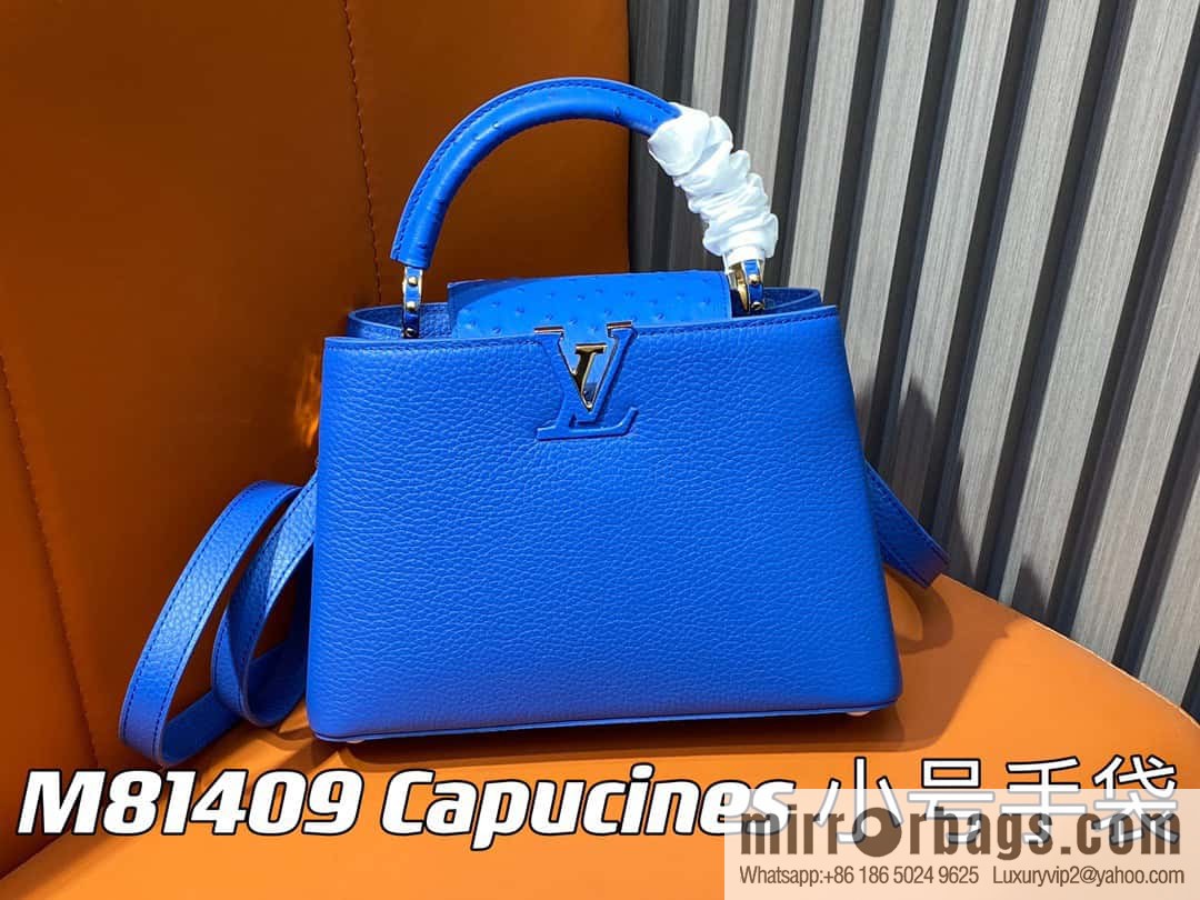 [Original order boutique] M81409 blue ostrich, full leather cap that English series Capucines small handbag