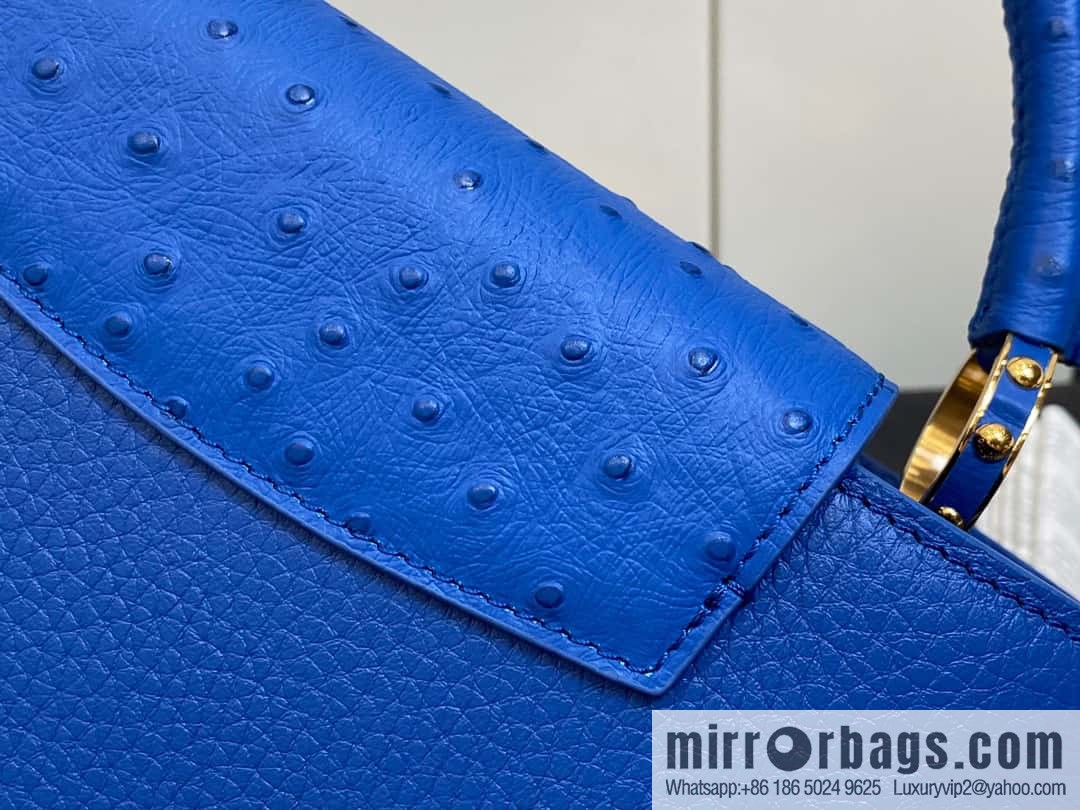 [Original order boutique] M81409 blue ostrich, full leather cap that English series Capucines small handbag