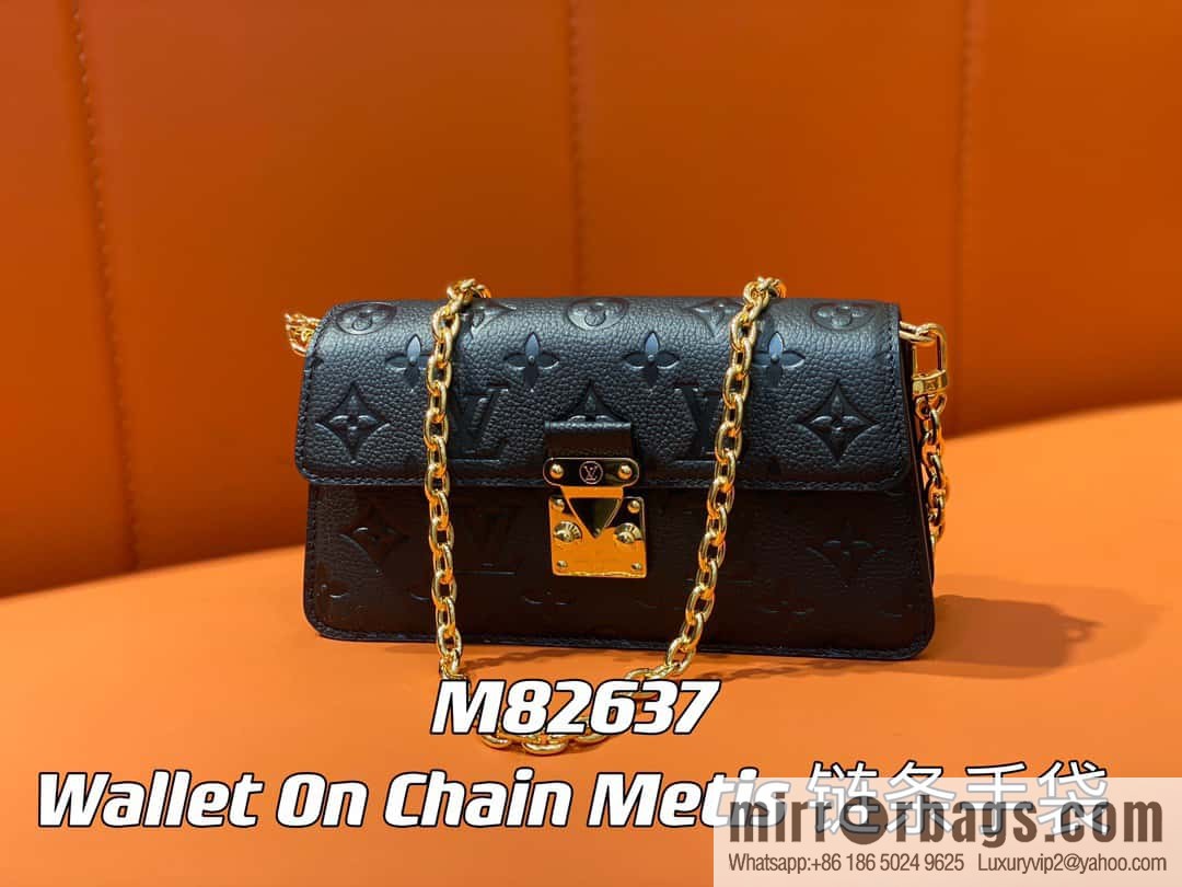 [Original single boutique] M82637 black full leather embossed chain bag series Wallet On Chain Metis chain strap handbag M82836 82637