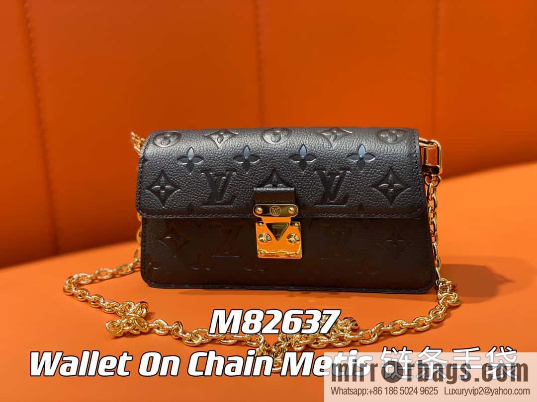 [Original single boutique] M82637 black full leather embossed chain bag series Wallet On Chain Metis chain strap handbag M82836 82637