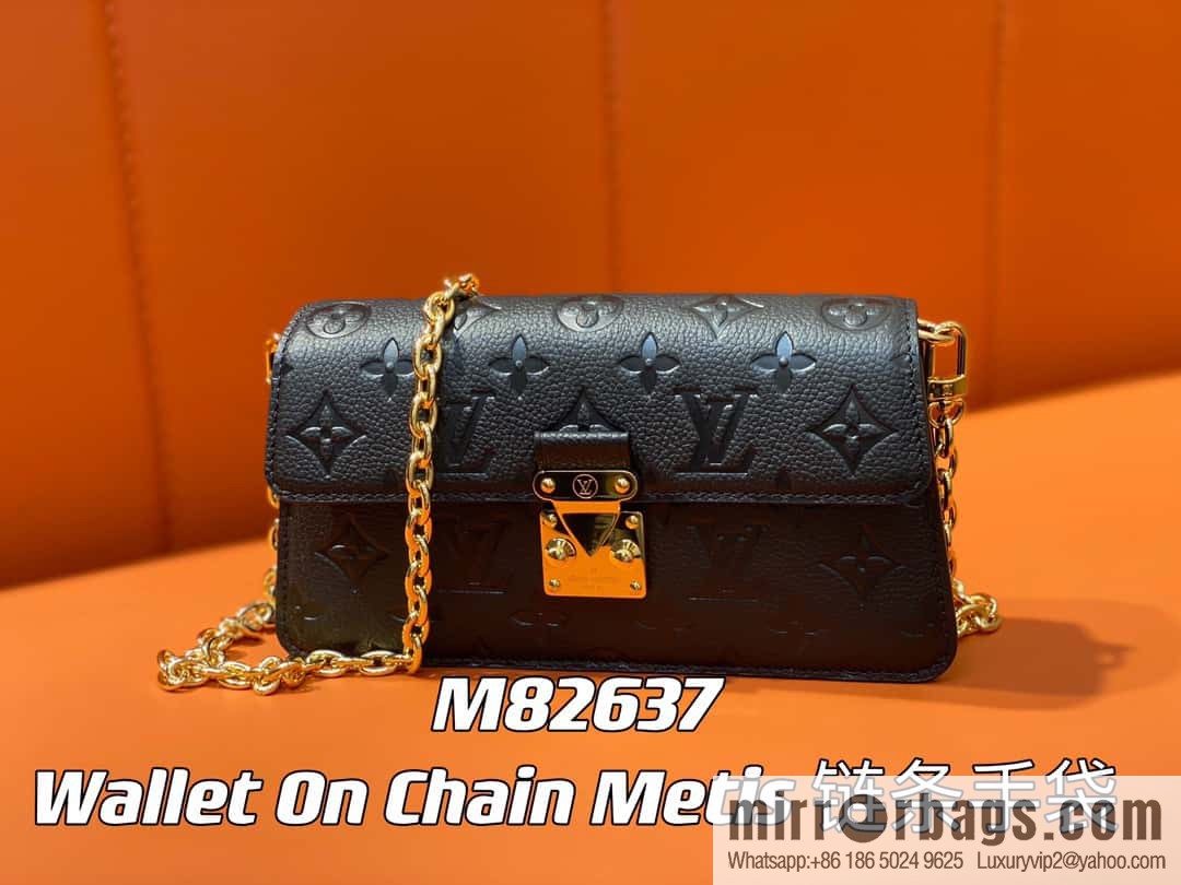 [Original single boutique] M82637 black full leather embossed chain bag series Wallet On Chain Metis chain strap handbag M82836 82637