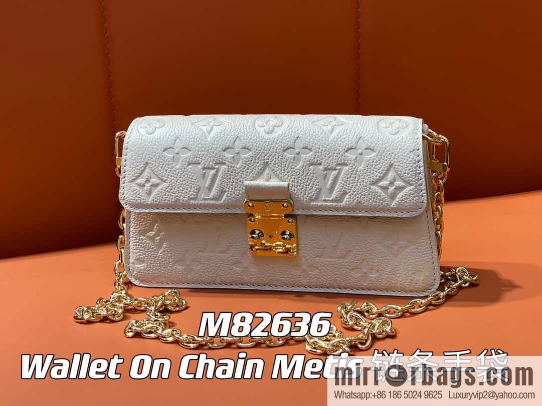 [Original order boutique] M82636 white full leather embossed chain bag series Wallet On Chain Metis chain strap handbag M82836 82637