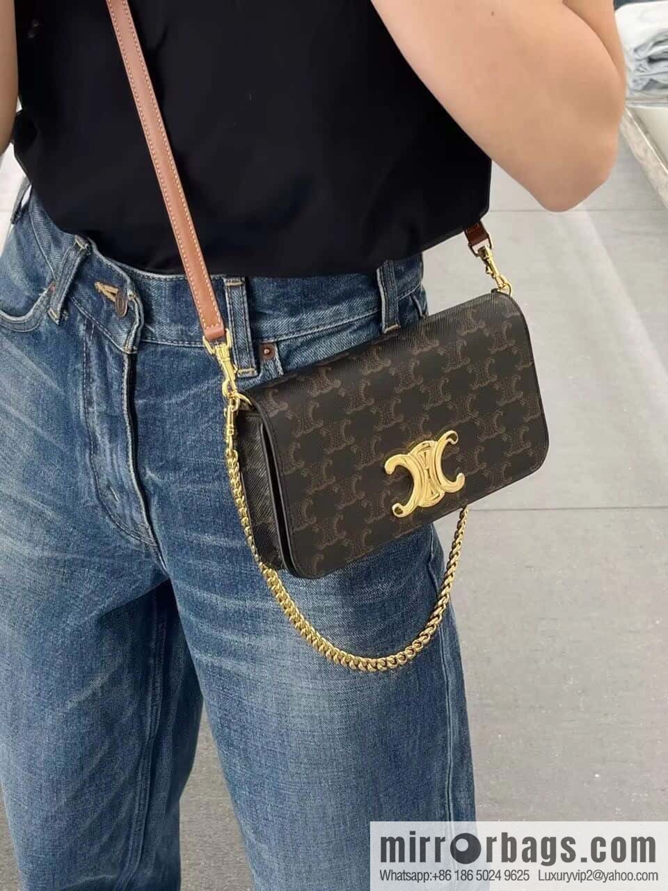 [Premium quality, all steel hardware] CELIN_E~ New monogram Multi Pochette Triomphe handbag, model: 100972