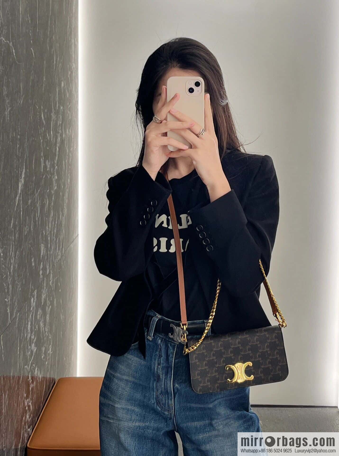 [Premium quality, all steel hardware] CELIN_E~ New monogram Multi Pochette Triomphe handbag, model: 100972
