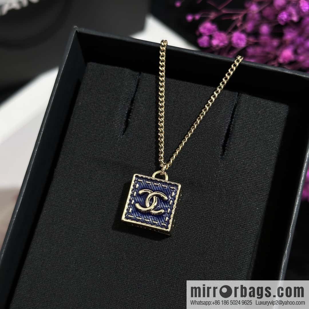❗️New ❗️ Chanel necklace ☀️ new ☑️ Chanel denim square double c necklace ☀️