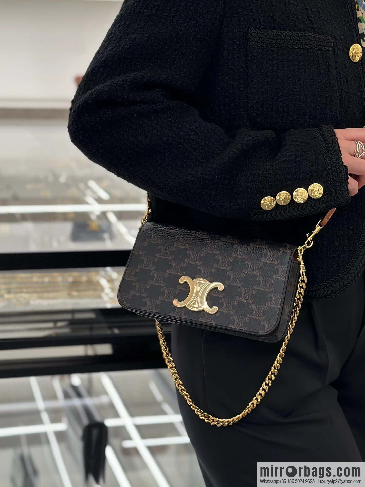 [Premium quality, all steel hardware] CELIN_E~ New monogram Multi Pochette Triomphe handbag, model: 100972