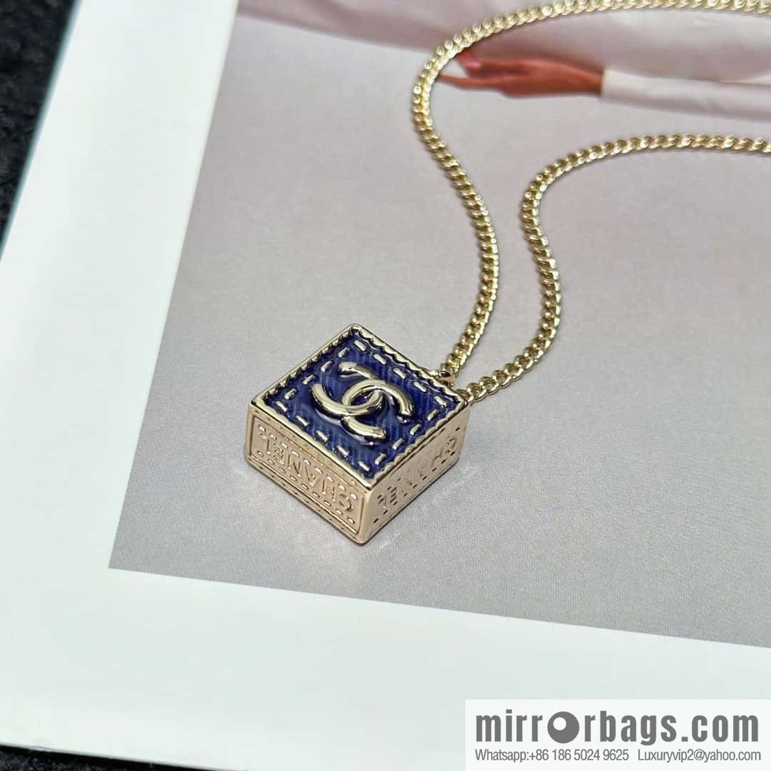 ❗️New ❗️ Chanel necklace ☀️ new ☑️ Chanel denim square double c necklace ☀️