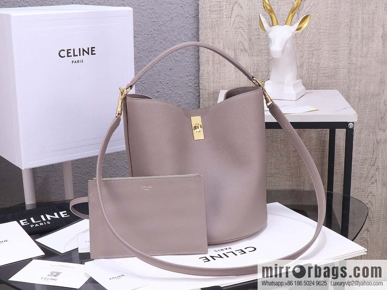 [Premium quality, all steel hardware] CELINE Bucket 16 calfskin bucket bag No.: 195573