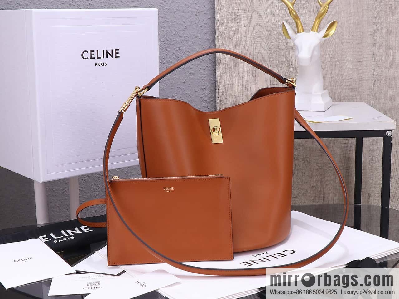 [Premium quality, all steel hardware] CELINE Bucket 16 calfskin bucket bag No.: 195573