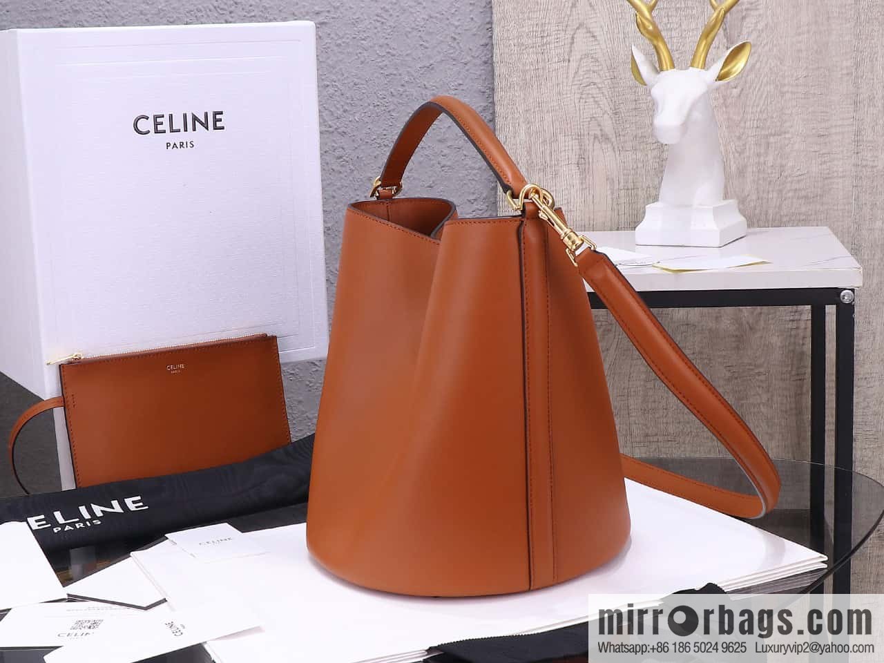 [Premium quality, all steel hardware] CELINE Bucket 16 calfskin bucket bag No.: 195573