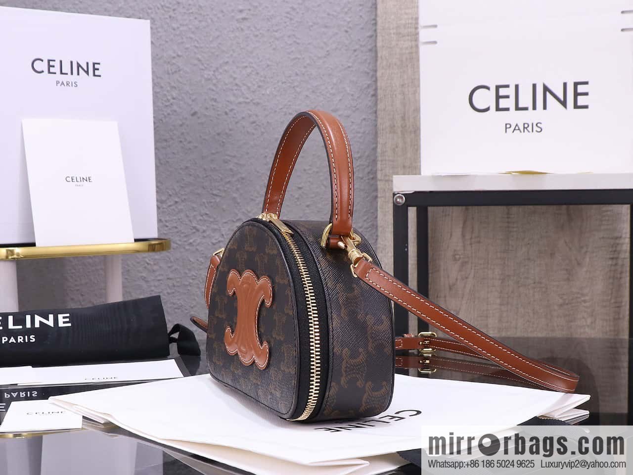 [Premium quality, all-steel hardware] logo printed cow leather (fabric) half-moon bag, yellow-brown, number: 101642ECM.04LU
