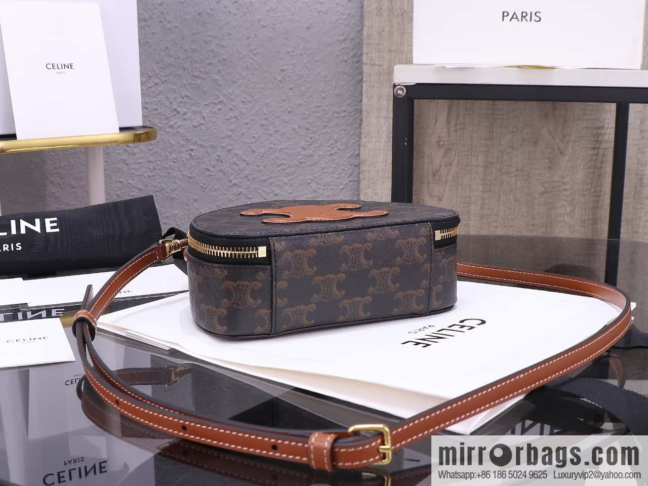 [Premium quality, all-steel hardware] logo printed cow leather (fabric) half-moon bag, yellow-brown, number: 101642ECM.04LU