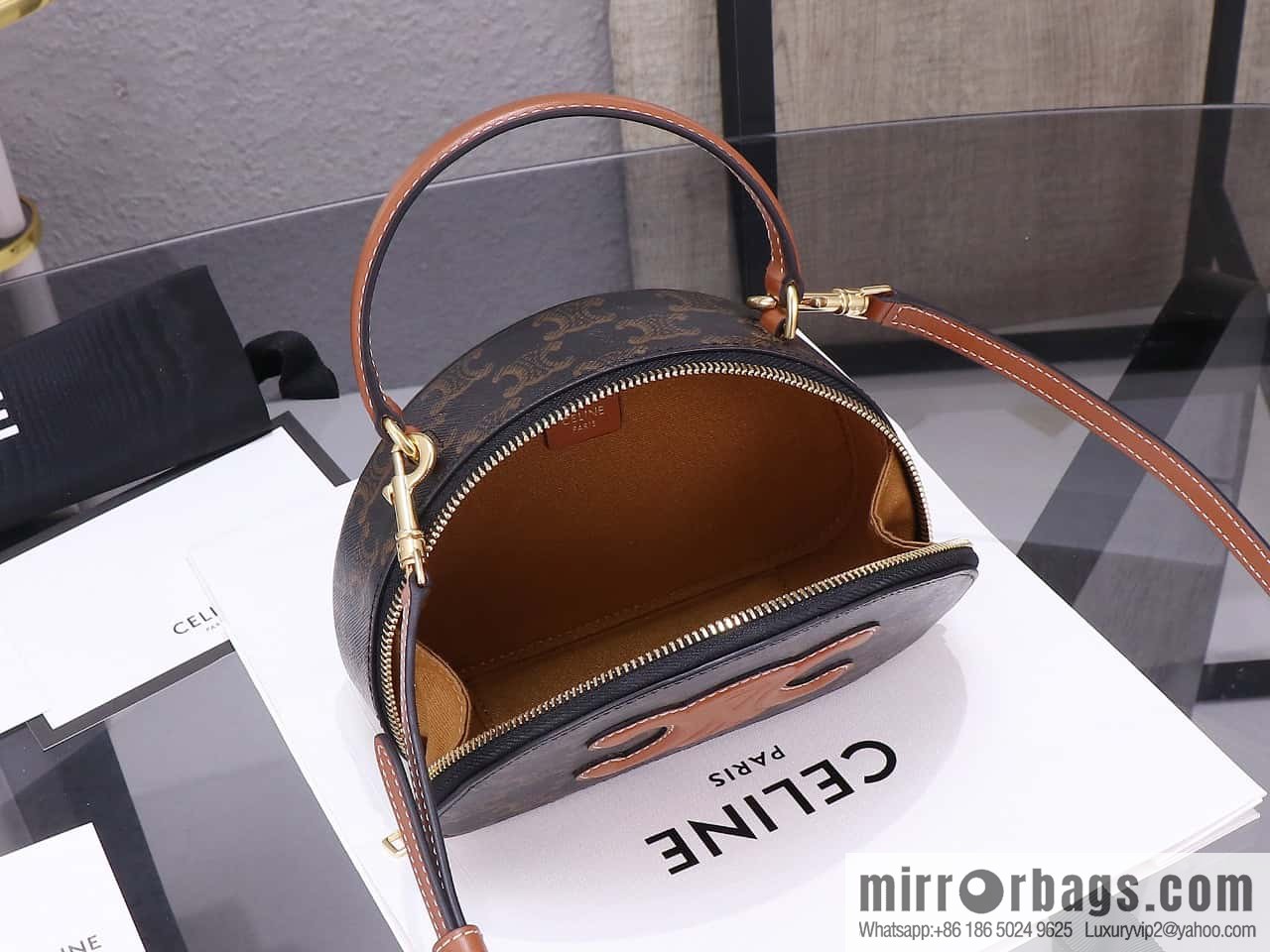 [Premium quality, all-steel hardware] logo printed cow leather (fabric) half-moon bag, yellow-brown, number: 101642ECM.04LU