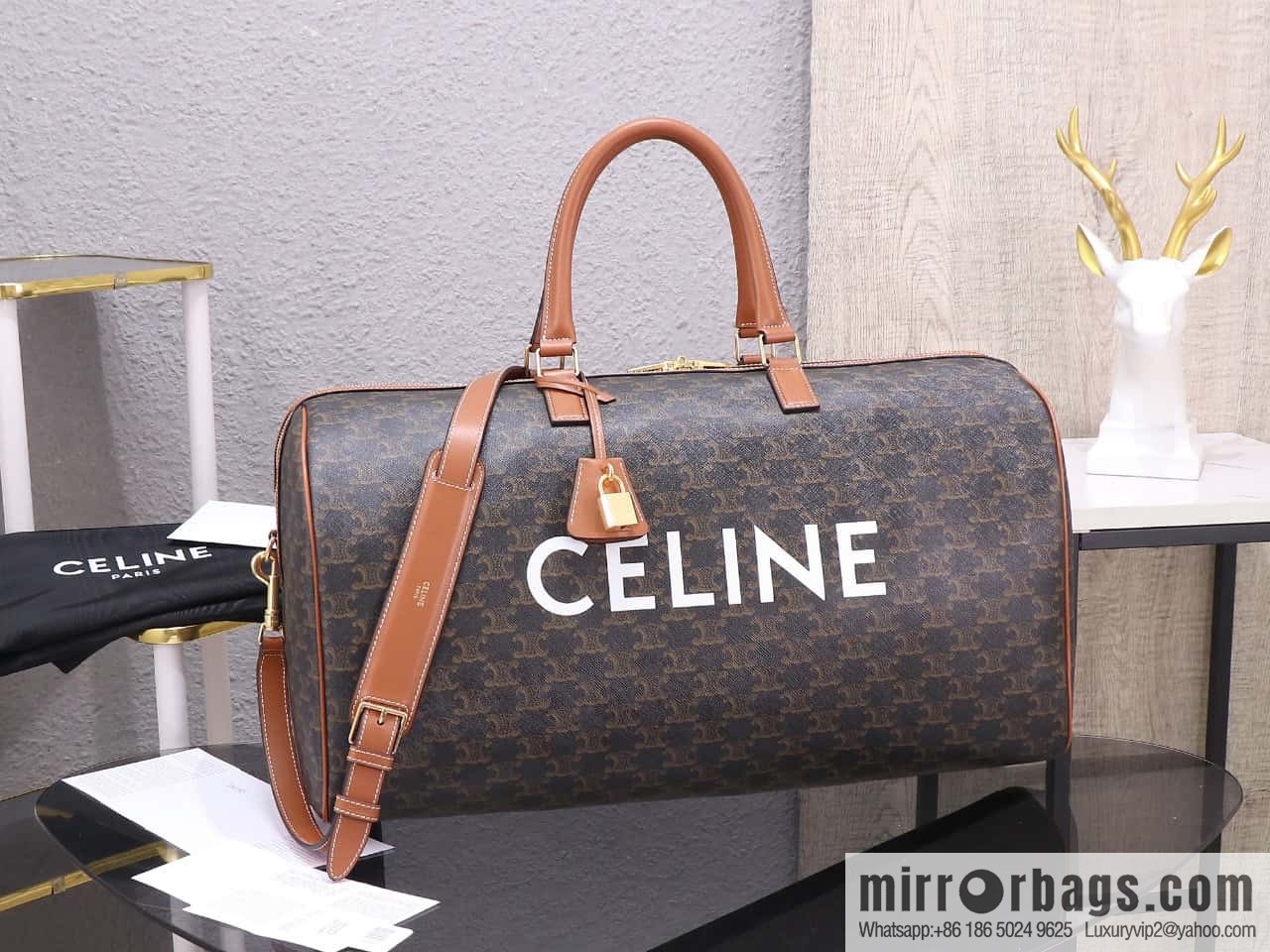 [Premium quality, all-steel hardware] CELINE2022 | The first Voyage printed Travel Bags series, model number: 191472 DOG material/brown