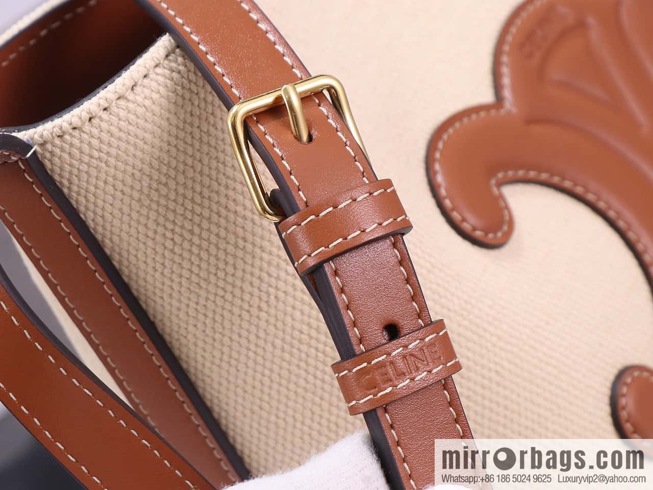 [Premium quality, all-steel hardware] 23s new product | CELINE CUIR TRIOMPHE small striped fabric leather bucket bag 23s new fabric series, number: 198243DU3.04LU