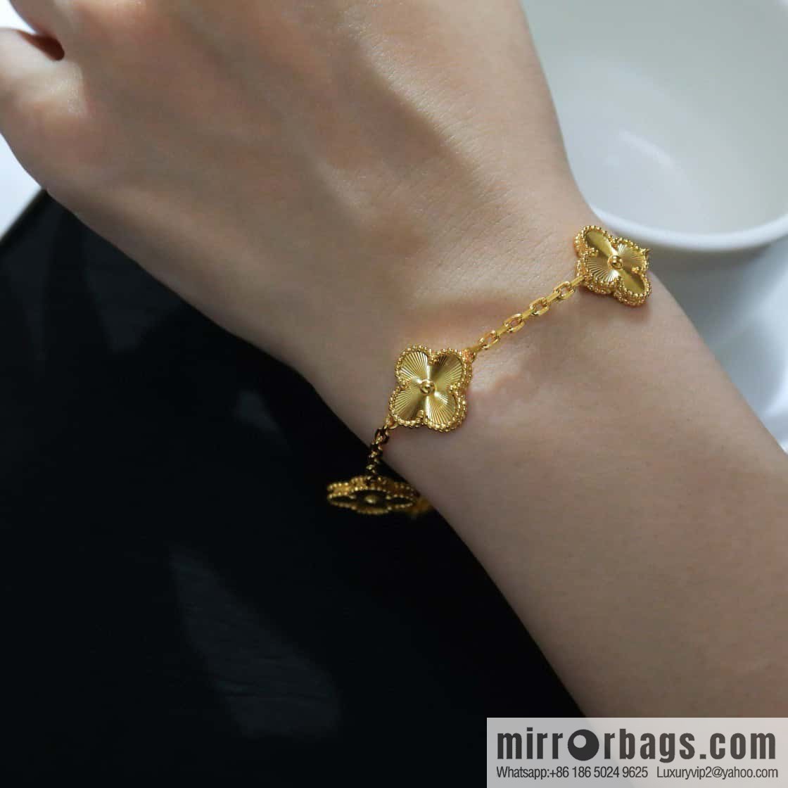 ❗️CNC version ❗️ ☀️ Van Cleef & Arpels gold engraved laser four-leaf clover five-flower bracelet☀️