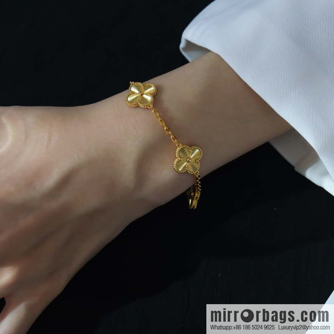 ❗️CNC version ❗️ ☀️ Van Cleef & Arpels gold engraved laser four-leaf clover five-flower bracelet☀️