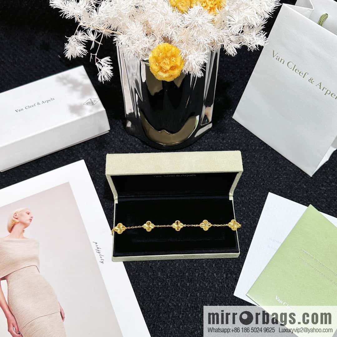 ❗️CNC version ❗️ ☀️ Van Cleef & Arpels gold engraved laser four-leaf clover five-flower bracelet☀️