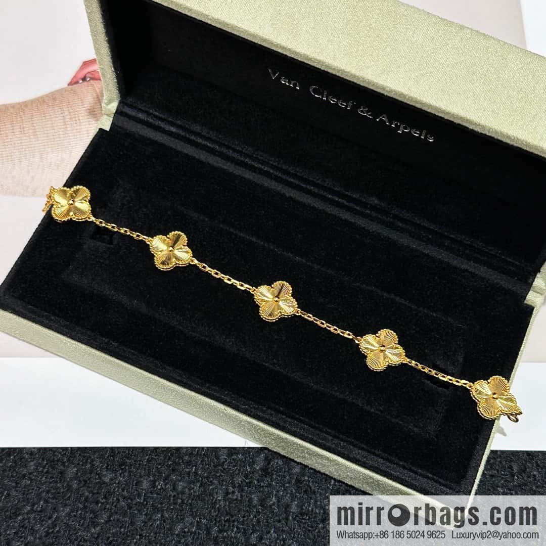 ❗️CNC version ❗️ ☀️ Van Cleef & Arpels gold engraved laser four-leaf clover five-flower bracelet☀️