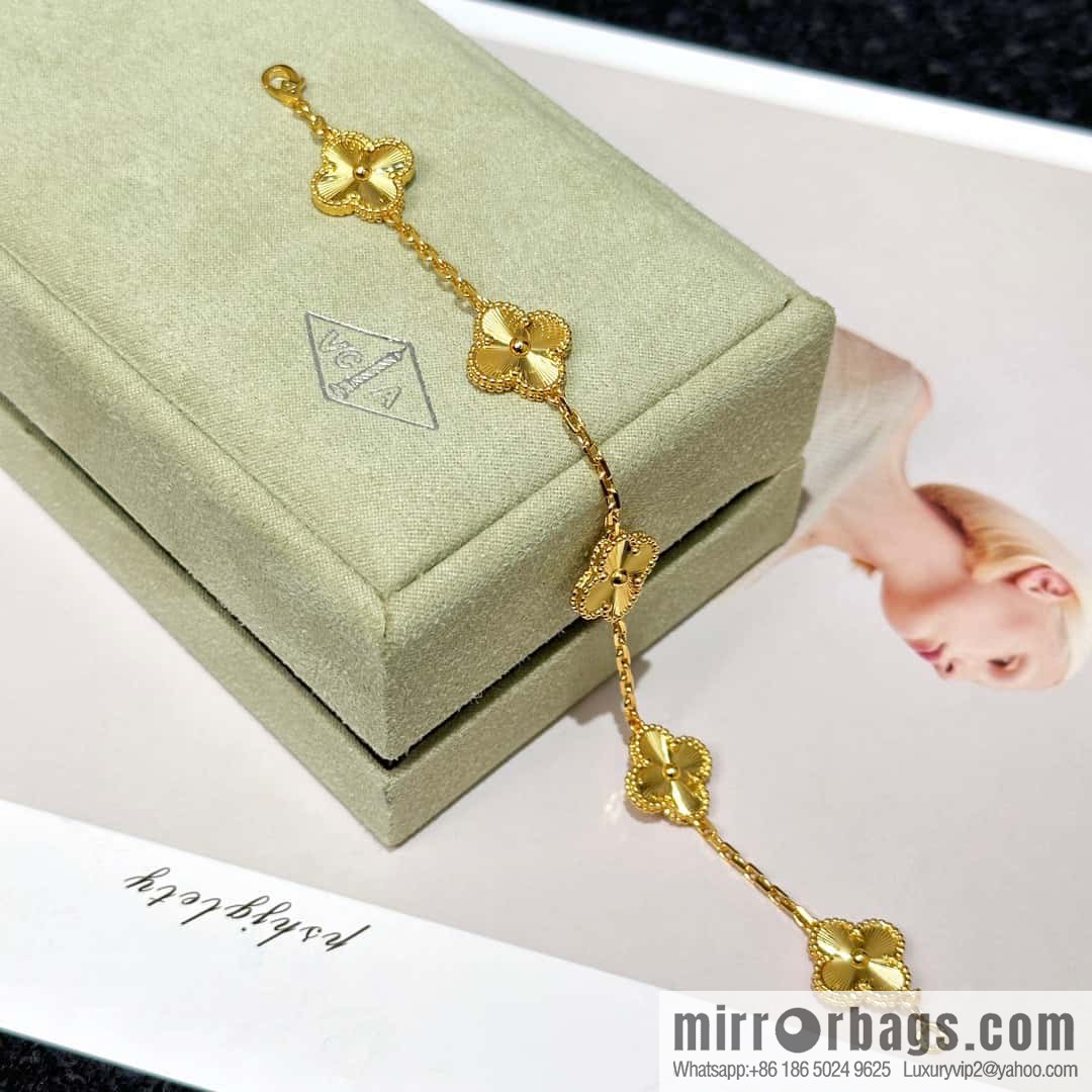 ❗️CNC version ❗️ ☀️ Van Cleef & Arpels gold engraved laser four-leaf clover five-flower bracelet☀️