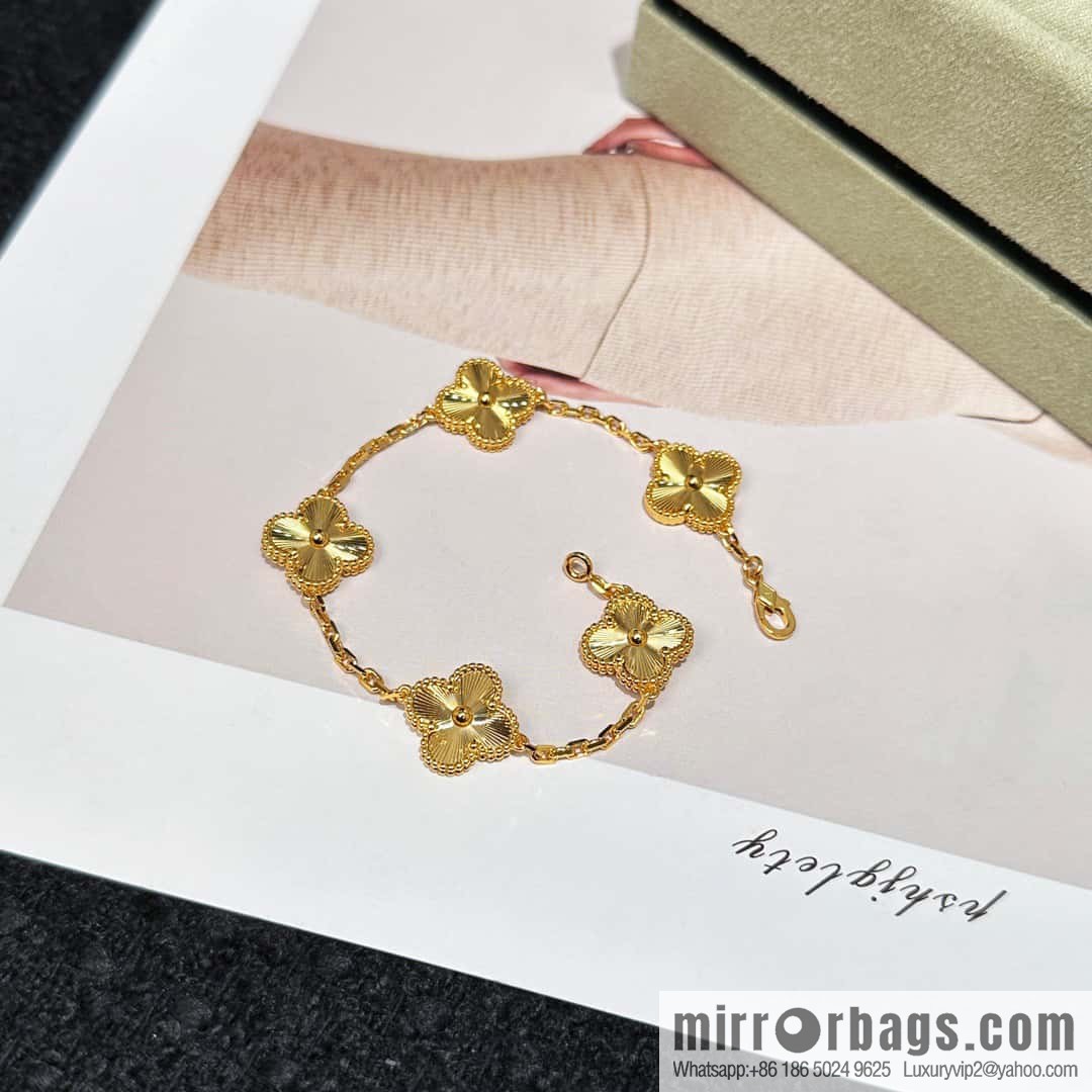❗️CNC version ❗️ ☀️ Van Cleef & Arpels gold engraved laser four-leaf clover five-flower bracelet☀️