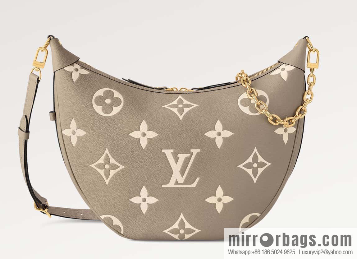 [Original order boutique] M46725 M46738 gray silk print full leather moon bag series, this Loop Hobo handbag.