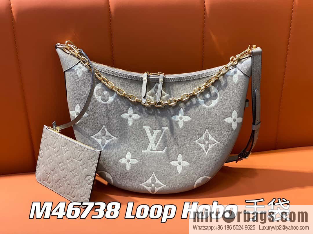 [Original order boutique] M46725 M46738 gray silk print full leather moon bag series, this Loop Hobo handbag.