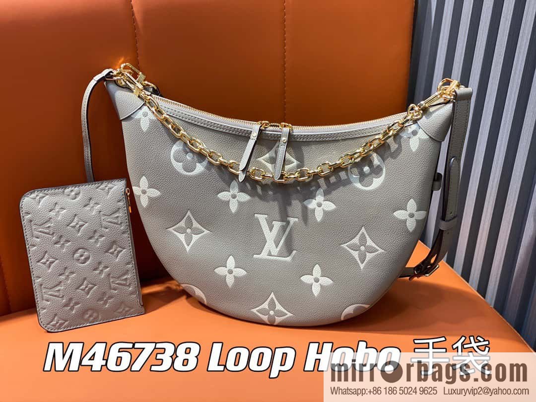 [Original order boutique] M46725 M46738 gray silk print full leather moon bag series, this Loop Hobo handbag.