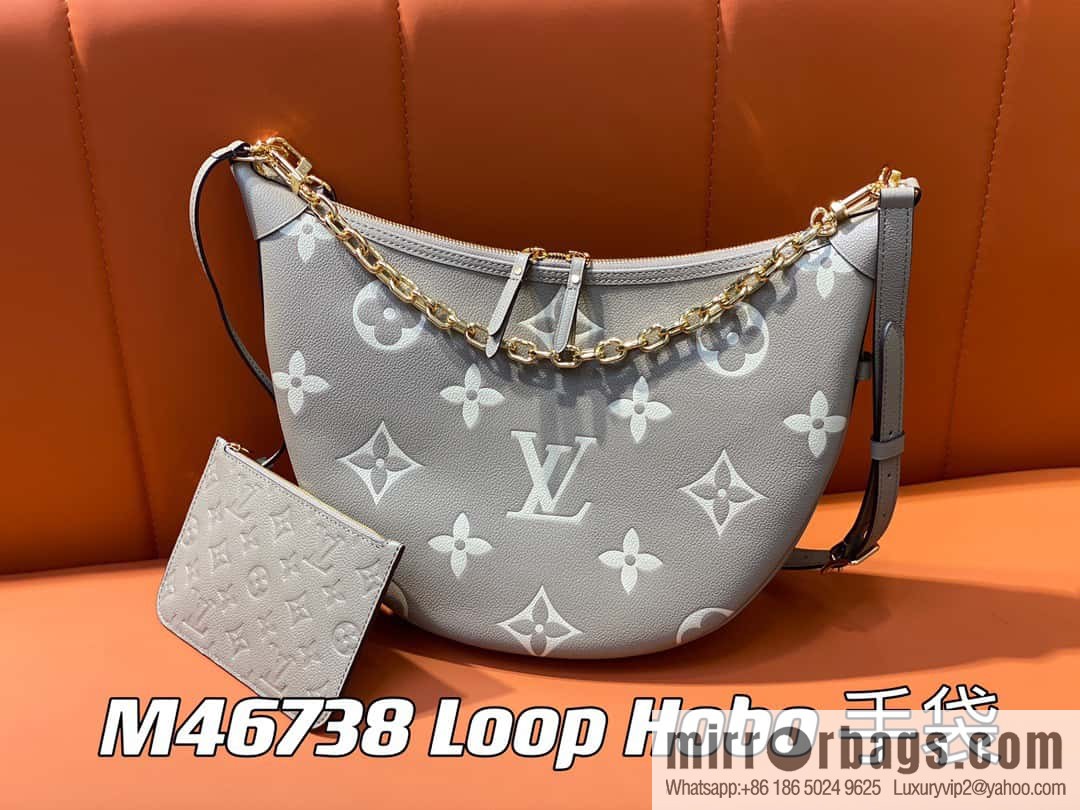 [Original order boutique] M46725 M46738 gray silk print full leather moon bag series, this Loop Hobo handbag.