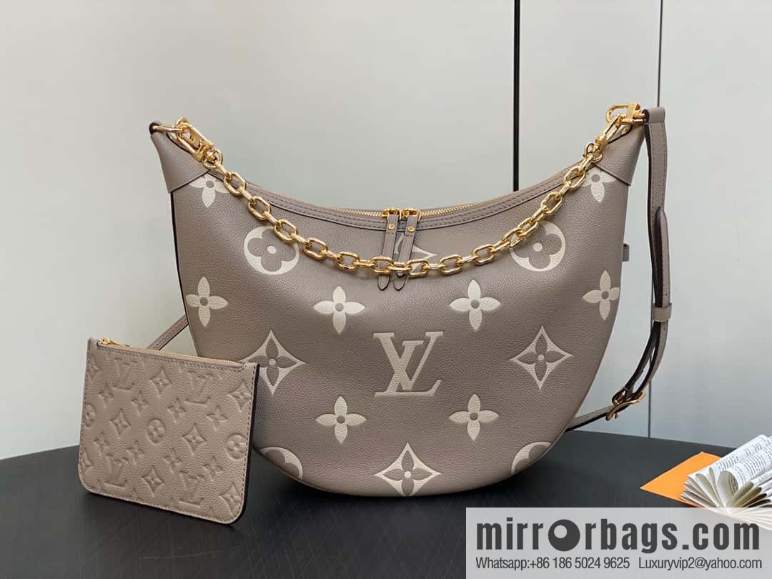[Original order boutique] M46725 M46738 gray silk print full leather moon bag series, this Loop Hobo handbag.