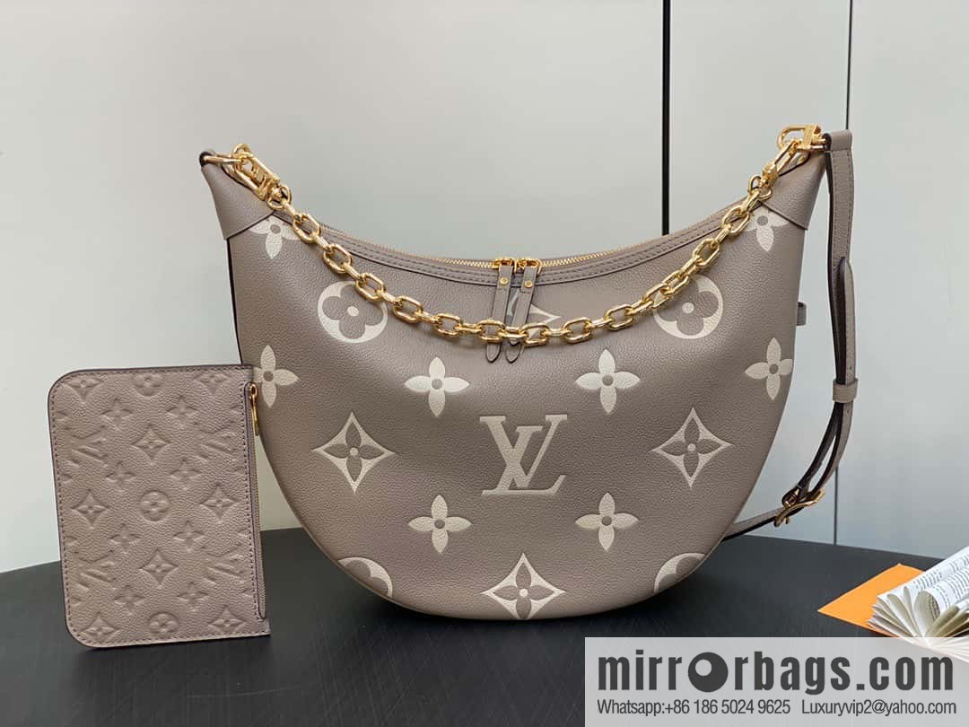 [Original order boutique] M46725 M46738 gray silk print full leather moon bag series, this Loop Hobo handbag.