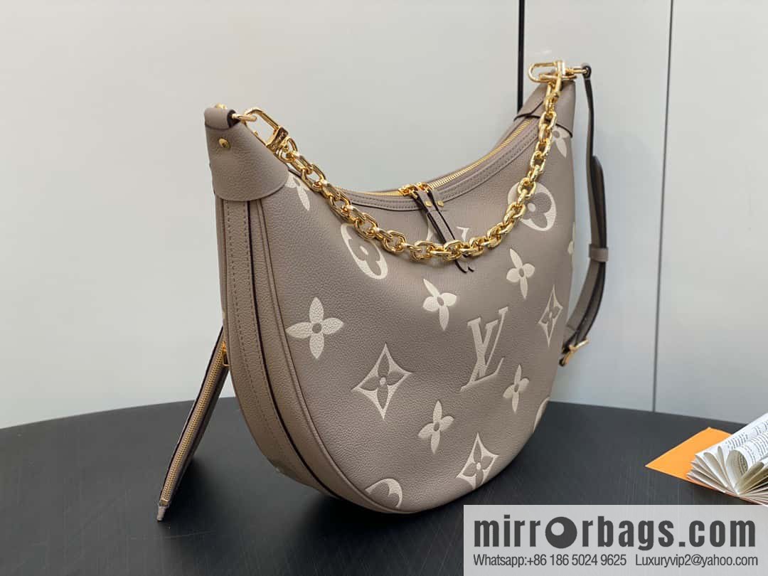 [Original order boutique] M46725 M46738 gray silk print full leather moon bag series, this Loop Hobo handbag.
