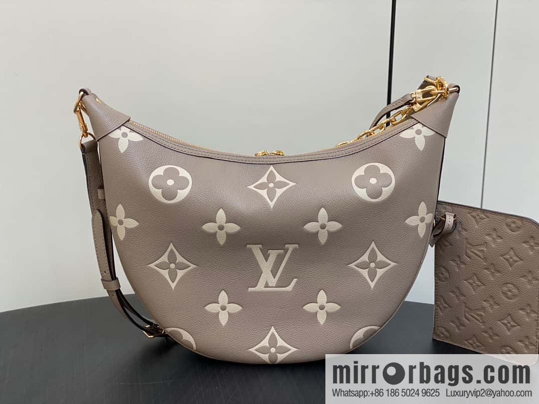 [Original order boutique] M46725 M46738 gray silk print full leather moon bag series, this Loop Hobo handbag.