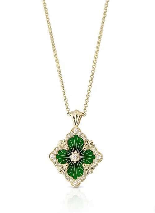 ❗️New ❗️ ☀ Buccellati Vintage court style with diamond brushed four-leaf clover shell agate chalcedony double-sided necklace ☀️