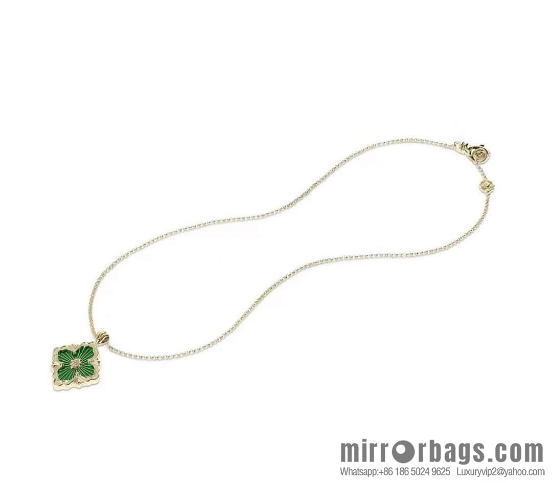❗️New ❗️ ☀ Buccellati Vintage court style with diamond brushed four-leaf clover shell agate chalcedony double-sided necklace ☀️