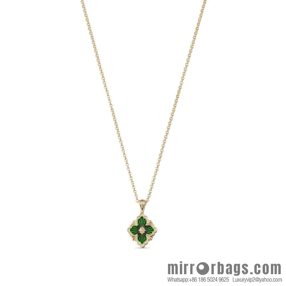 ❗️New ❗️ ☀ Buccellati Vintage court style with diamond brushed four-leaf clover shell agate chalcedony double-sided necklace ☀️