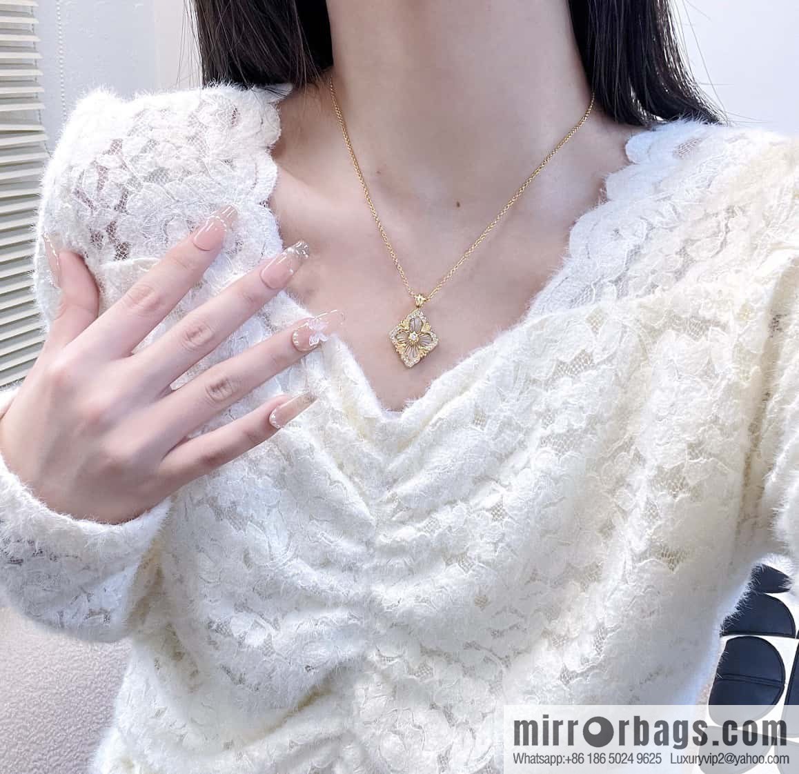 ❗️New ❗️ ☀ Buccellati Vintage court style with diamond brushed four-leaf clover shell agate chalcedony double-sided necklace ☀️