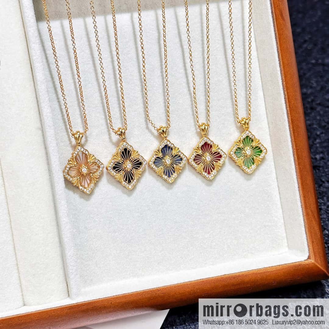❗️New ❗️ ☀ Buccellati Vintage court style with diamond brushed four-leaf clover shell agate chalcedony double-sided necklace ☀️