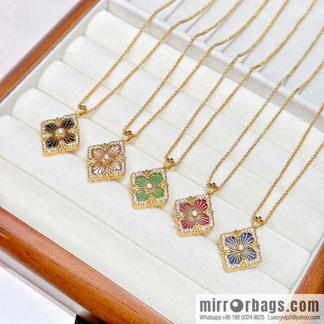 ❗️New ❗️ ☀ Buccellati Vintage court style with diamond brushed four-leaf clover shell agate chalcedony double-sided necklace ☀️