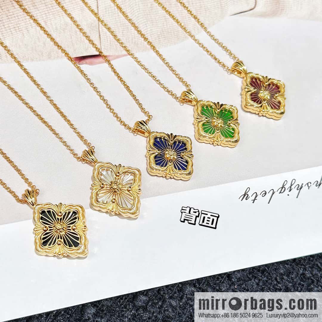 ❗️New ❗️ ☀ Buccellati Vintage court style with diamond brushed four-leaf clover shell agate chalcedony double-sided necklace ☀️